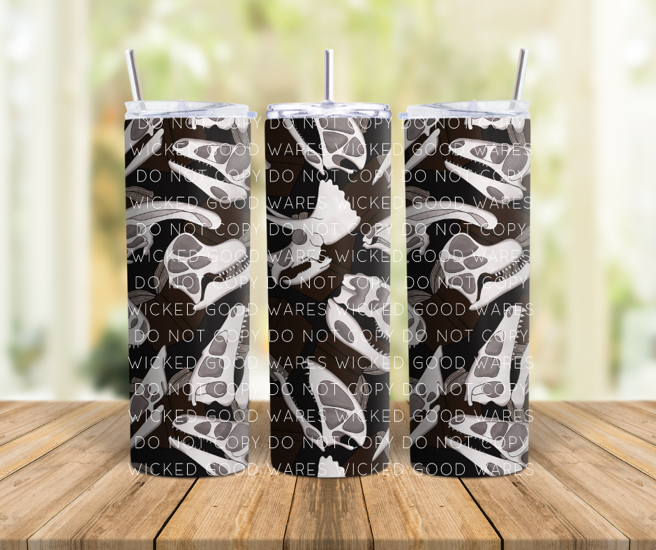 Bookish Dino Skulls Tumbler