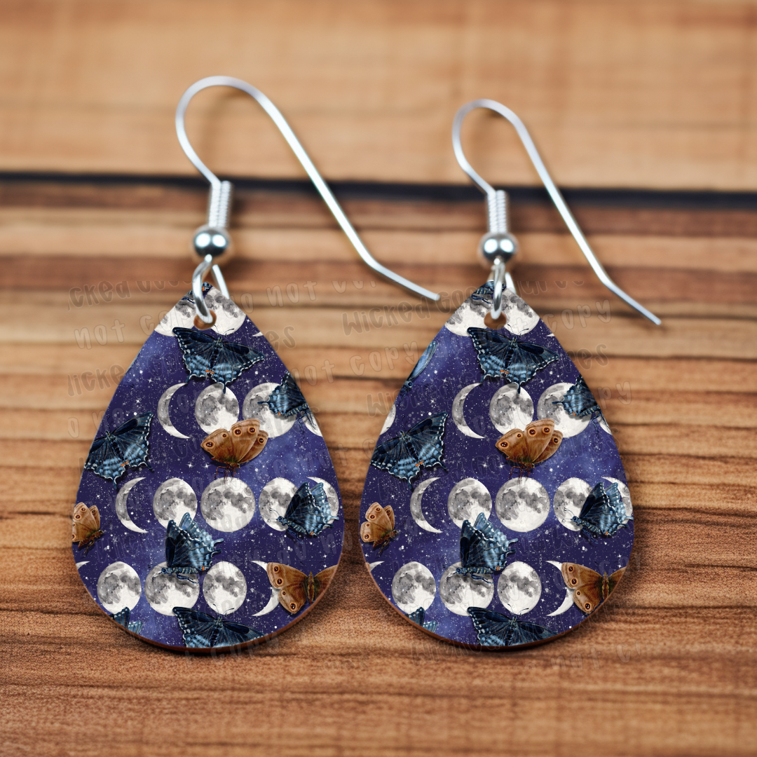 Moonlit Moths Teardrop Earrings