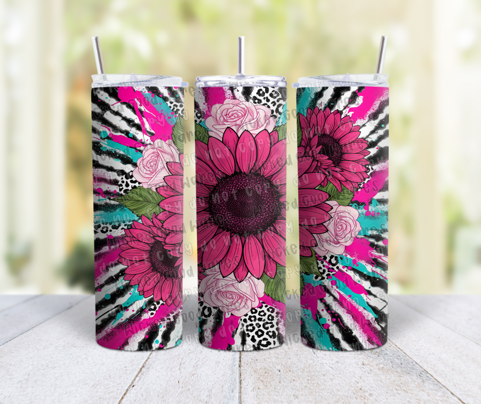 Pink Leopard Spring Sunflower Tumbler