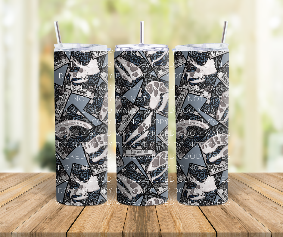 Floral Dino Skulls Tarot Tumbler