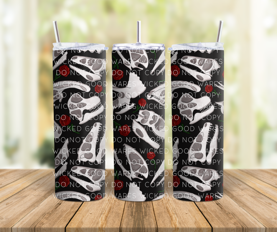 Dino Skulls & Roses Tumbler